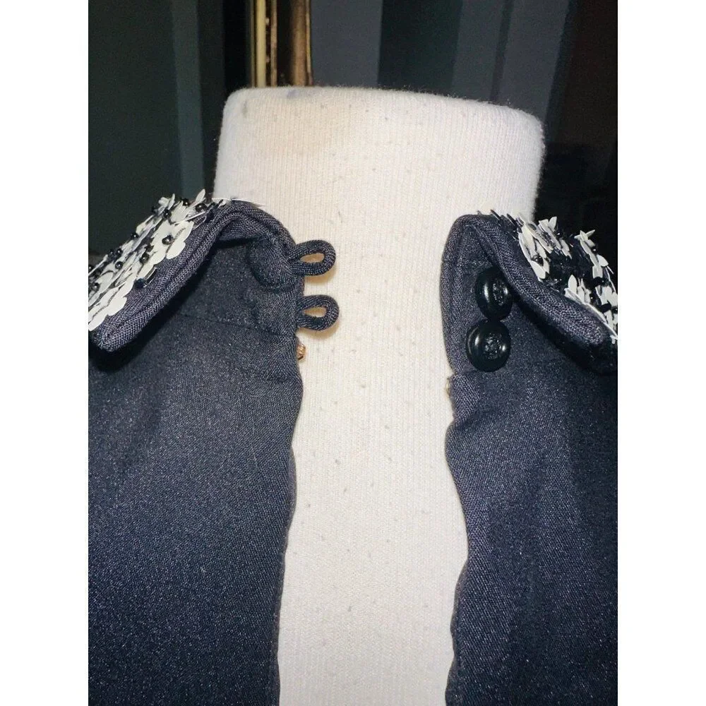 FB12 Kate Spade‎ Black Bradie Dress Sequins Daisy Flowers Size 4 Pockets